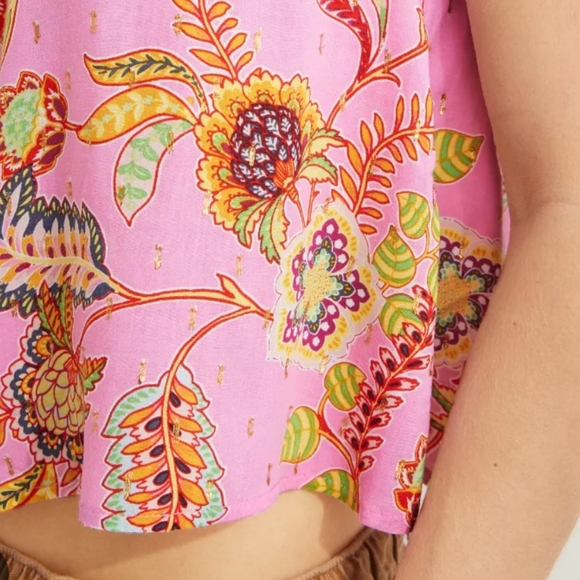 Nwot Aerie woven flowy Tank top pink tropics large - Picture 6 of 8